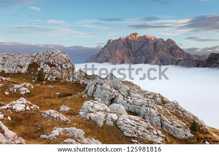 Beautiful summer landscape in the mountains. Sunrise - Italy Dolomites