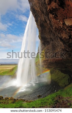 Seljalandsfoss. Beautiful waterfall in Southern Iceland near Eyjafjallajokull glacier