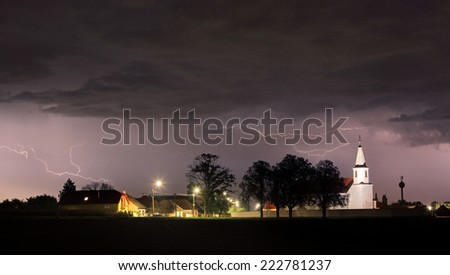 Lightning bolts over church