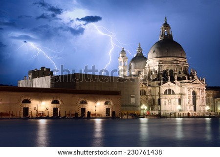 Venice at storm view on Basilica della Salute