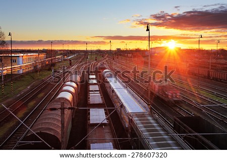 Freight Station with trains - Cargo transportation