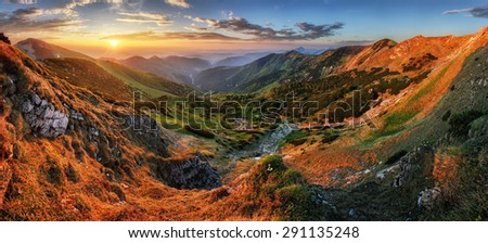 Panorama mountain with sun, Vratna valley, Slovakia