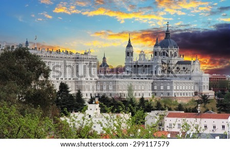 Madrid,  Almudena Cathedral and Royal Palace - Spain.