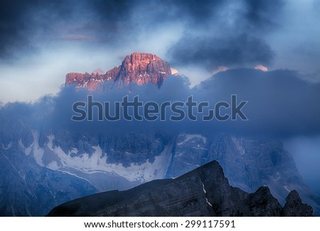 Evening Glow over Mt. Pelmo and Mt. Civetta, Dolomites, Italy