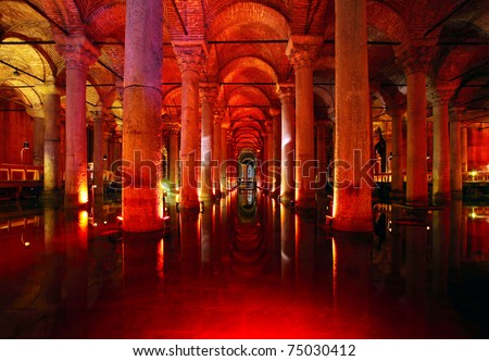 Underground basilica cistern. Byzantine water reservoir build by Emperor Justinianus - Turkey, Istanbul