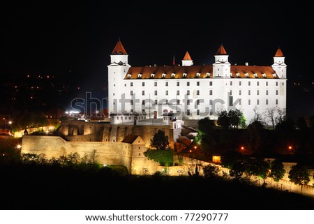 Bratislava castle in night from new bridge.