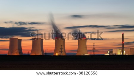 Nuclear power plant by sunset