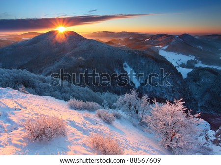 Winter sunset in mountain with cloud - Slovakia