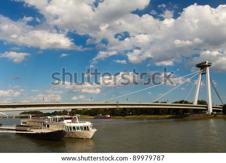 New Bridge with ship, Bratislava, Slovakia
