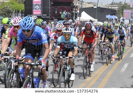 NAPLES - MAY 04: Professional Bikers racing the first day of the Giro d\'Italia on May 04, 2013 in Naples