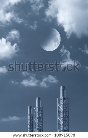 chimneys in the night under the moon light