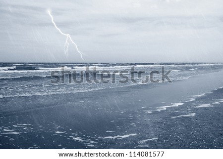 rain with lightning over the sea