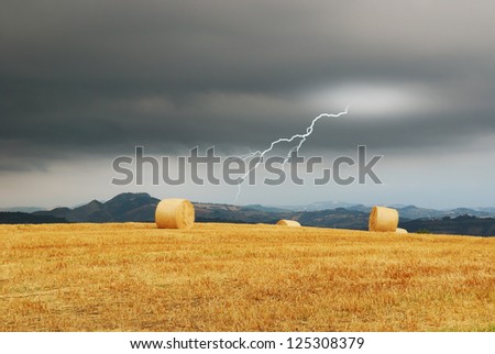 storm and lightning in countryside