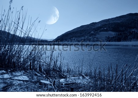 lake at moonlight in summer
