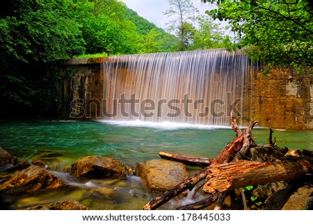 waterfall of the stream in the forest