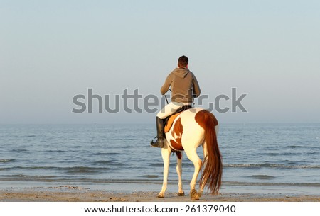 man with horse looking the sea