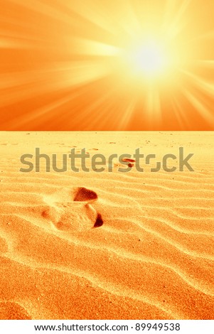 footprint in the desert with hot sun