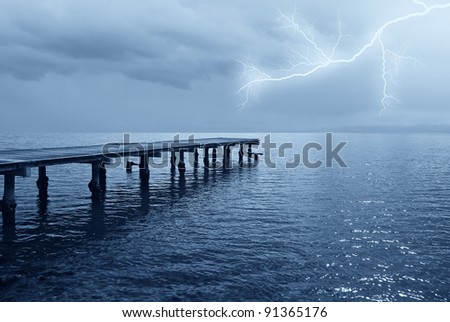 lightning in the night on the sea
