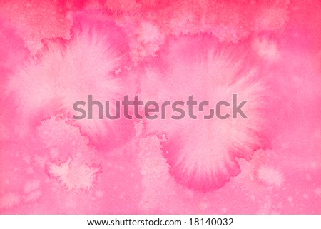 Burst of pink background of pigment on textured watercolor paper, containing both soft and hard edges, scanned at high resolution.