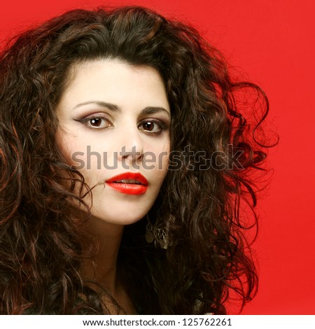 Beauty salon model with long curly hair