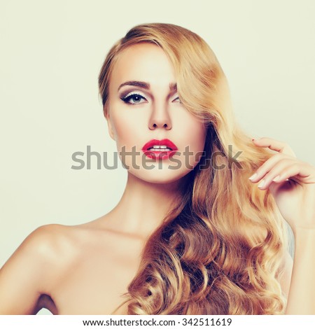 Nice Girl. Cute Face. Long Blond Hair. Closeup Portrait of Sexy Woman
