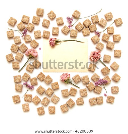 frame of sweet dreams on white background. Flower, sugar and place for text