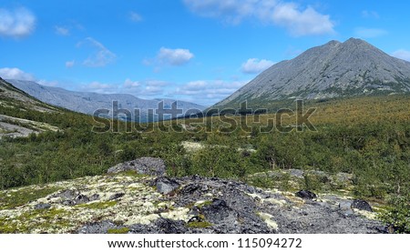 Khibiny Mountains, Kuelporr Mount and mountain range between Indivichvumchorr and Putelichorr Mounts, Kola Peninsula, Russia