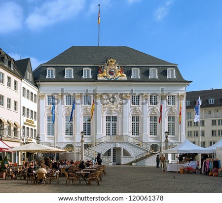 BONN, GERMANY - MARCH 14: The Old City Hall on the Market Square on March 14, 2012 in Bonn, Germany. The Old City Hall was built by French architect Michael Leveilly in 1738 in the Rococo style.