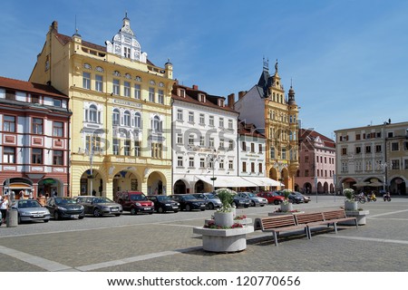 CESKE BUDEJOVICE, CZECH REPUBLIC - JUNE 10: Buildings on Town Square on June 10, 2010 in Ceske Budejovice, Czech Republic. With area of 1.7 hectares this is a second largest square in Czech Republic.