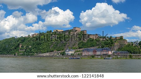 Ehrenbreitstein Fortress on the east bank of the Rhine opposite the town of Koblenz, Germany