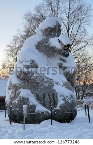 STROMSUND, SWEDEN - DECEMBER 28: Sculpture of Giant Jorm on December 28, 2012 in Stromsund, Sweden. Giant Jorm is the fairytale character from the movie Dunderklumpen! by Beppe Wolgers and Per Ahlin.