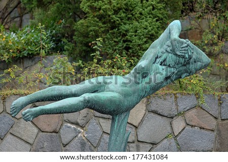 STOCKHOLM, SWEDEN - OCTOBER 4, 2012: The Hovering Woman sculpture in Millesgarden sculpture garden. The sculpture was created by world famous swedish sculptor Carl Milles in 1952.