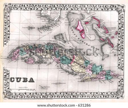 antique map of cuba and bahamas in 1870 stock photo 631286