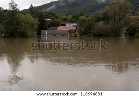 Flooded house after heavy rain.