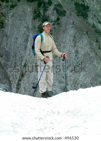 Man hiking in Banff NP, Canada, during summer.