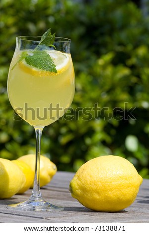 Summer cocktail with lemons in the garden