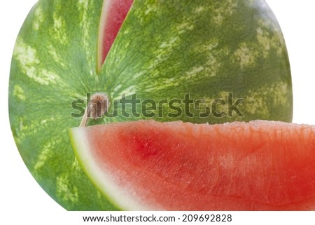 Close-up picture of a sliced watermelon with white background