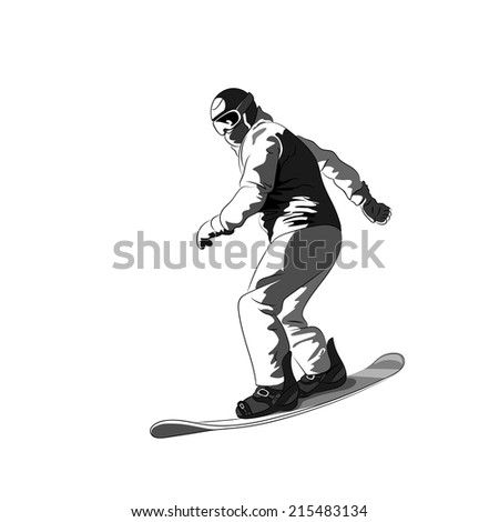 Snowboarder sliding down, man snowboarding, Vector Illustration