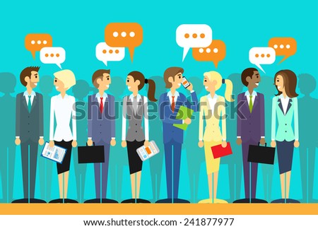 business people group talking discussing chat communication social network flat icon design vector illustration