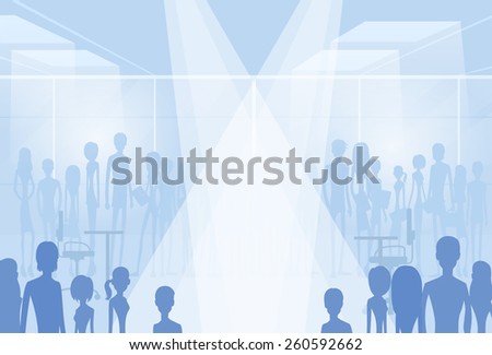 businesspeople silhouettes in office with copy space, group of business people crowd vector illustration