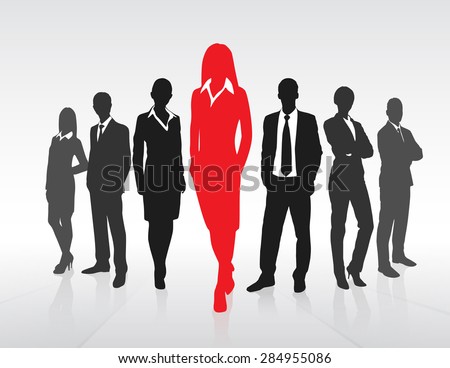 Red Businesswoman Silhouette, Black Business People Group Team Concept Vector Illustration
