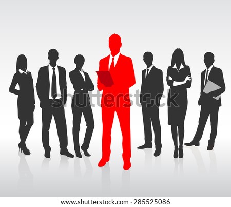 Red Businessman Silhouette, Black Business People Group Team Concept Vector Illustration