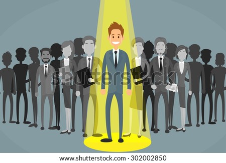 Businessman Spotlight Human Resource Recruitment Candidate, Business People Hire Concept Flat Vector Illustration