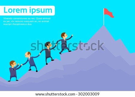 Business People Team Climbing Top Peak, Businesspeople Cartoon Group High Mountain Flat Vector Illustration