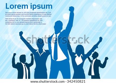 Business People Celebration Silhouette Hands Up, Businessmen Concept Winner Success Vector Illustration
