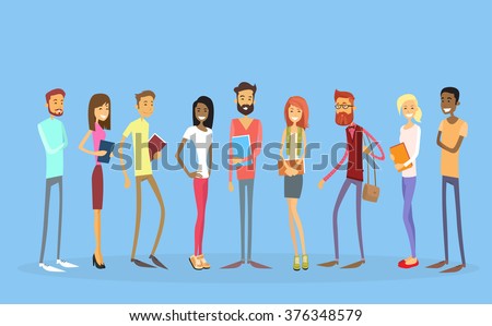 Student Group People Holding Books Education Flat Vector Illustration