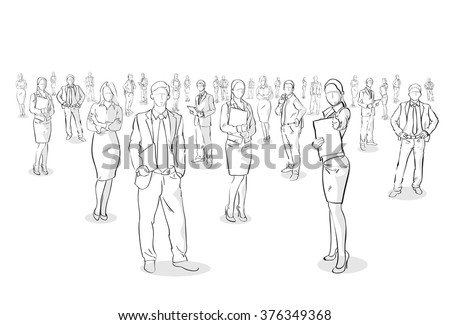Group Of Hand Drawn Business People, Sketch Business people Vector Illustration