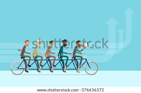 Business People Group Riding Bike Teamwork Concept Vector Illustration