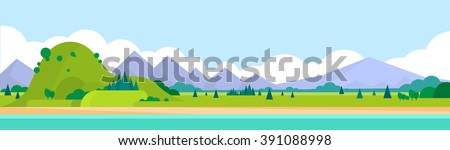 Mountain Range Summer Landscape Horizontal Banner Vector Illustration