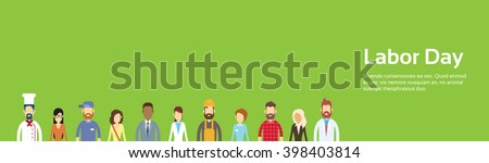 People Group Different Profession, Labor Day 1 May Holiday Banner With Copy Space Flat Vector Illustration